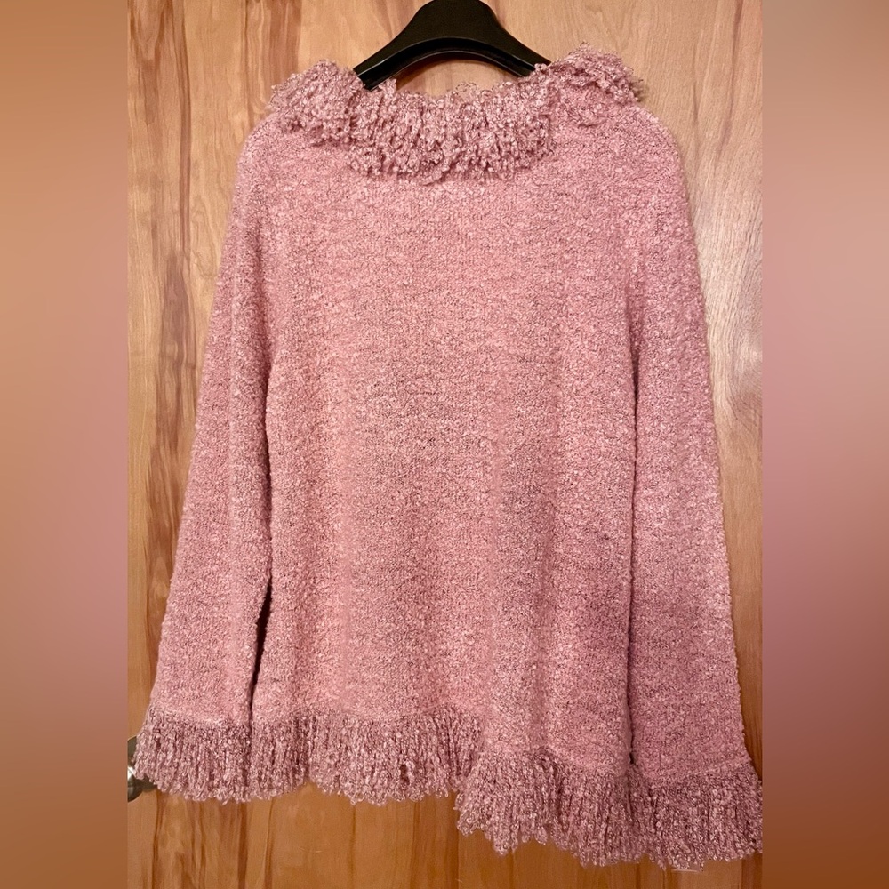 Ruby Rd. Pink Cowl Neck Sweater with Fringe - Picture 2 of 5